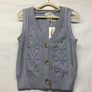 Jessica Simpson Blue Cable Knit Button-Up Sweater Vest NWT size Small